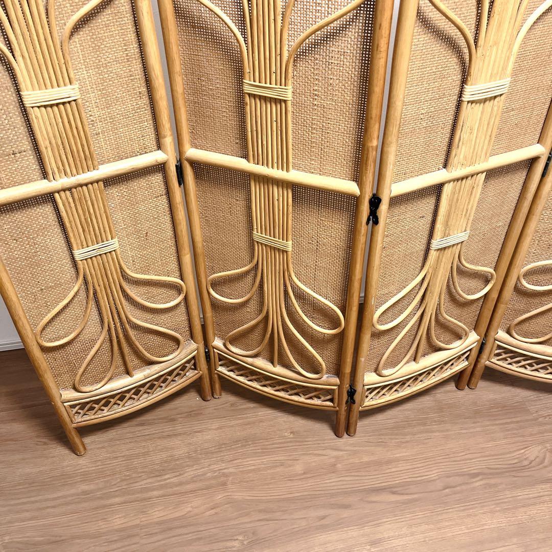 籐家具 ラタン 5連 パーテーション ブラインド 間仕切り 衝立 昭和レトロ