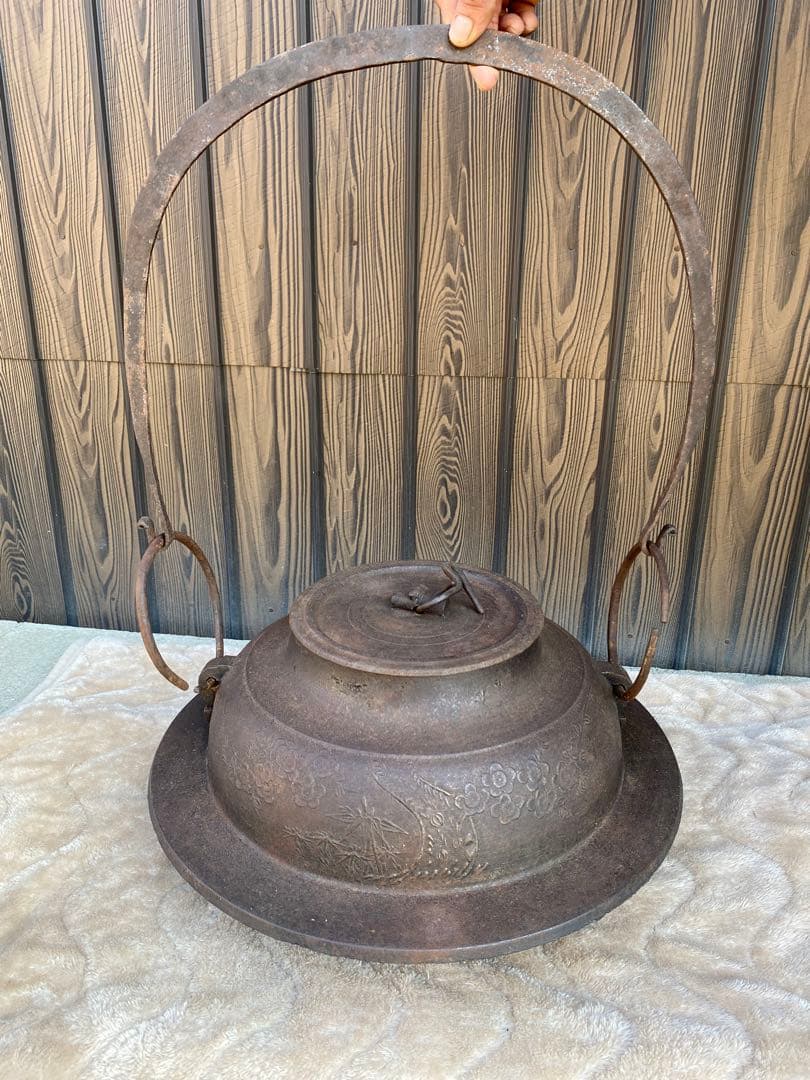 特大　茶釜　囲炉裏　鉄瓶　大型　南部鉄器　骨董