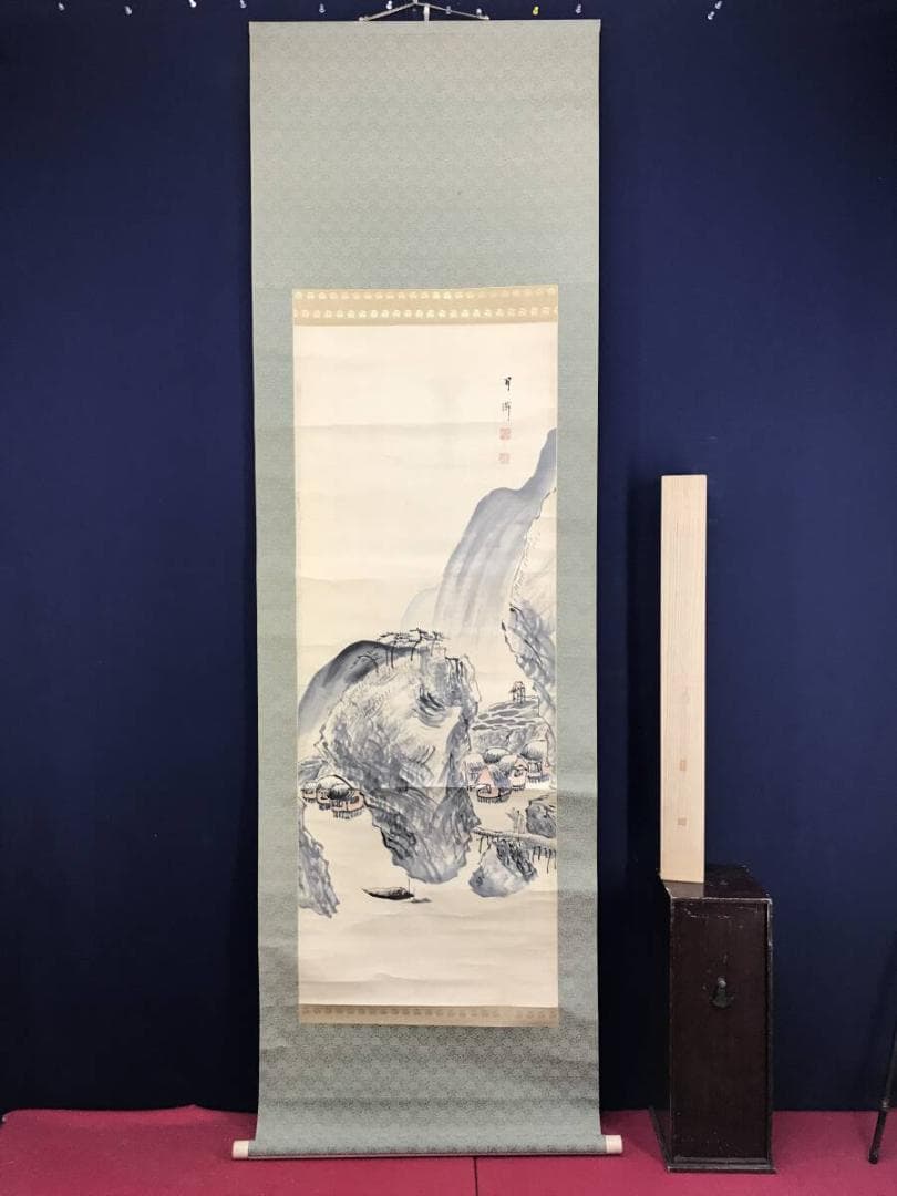 真作/僧月僊/山水人物図/山水図/掛軸☆宝船☆AH-591