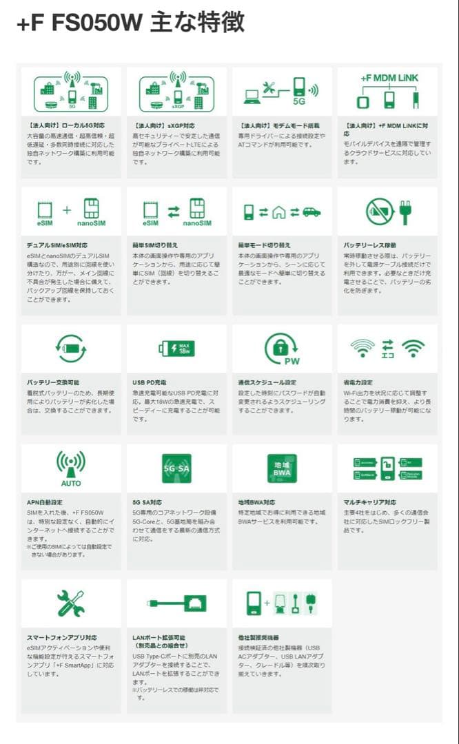 富士ソフト+F FS050W 4G/5GディアルSIM対応 モバイルルーター