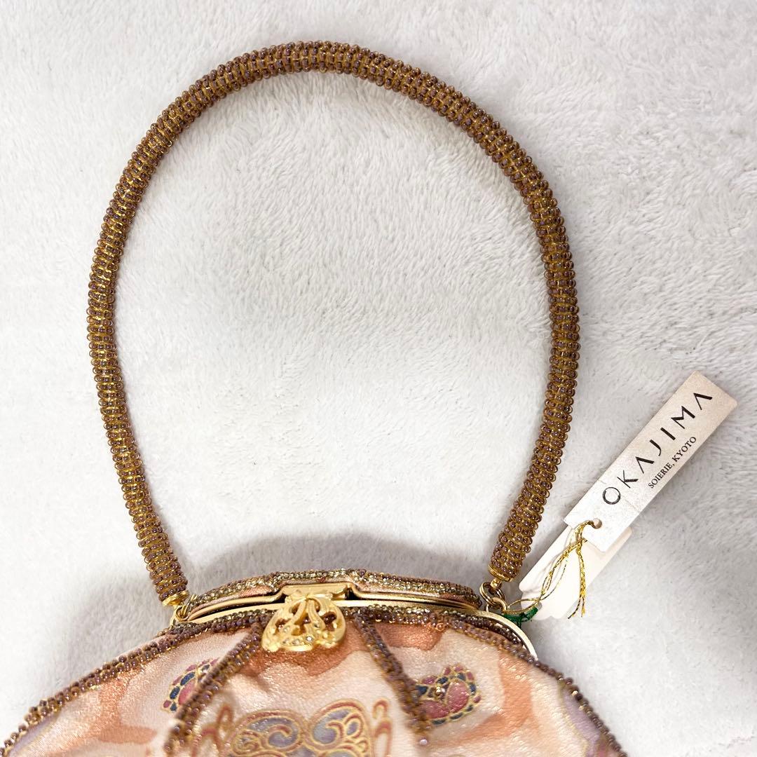 未使用タグ付 OKAJIMA オカジマ ビーズバッグ シルク 和装 ハンドバッグ