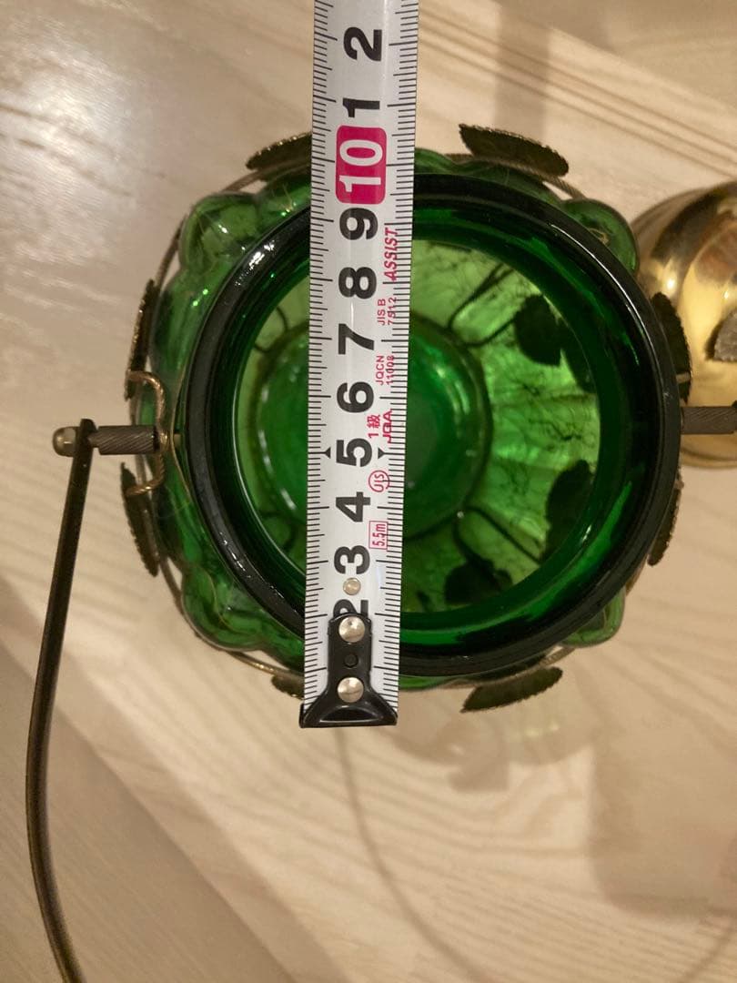 希少　ガラスオルゴール　真鍮キャンディ緑ゴールド　ガラスポット　ビンテージ寺田製