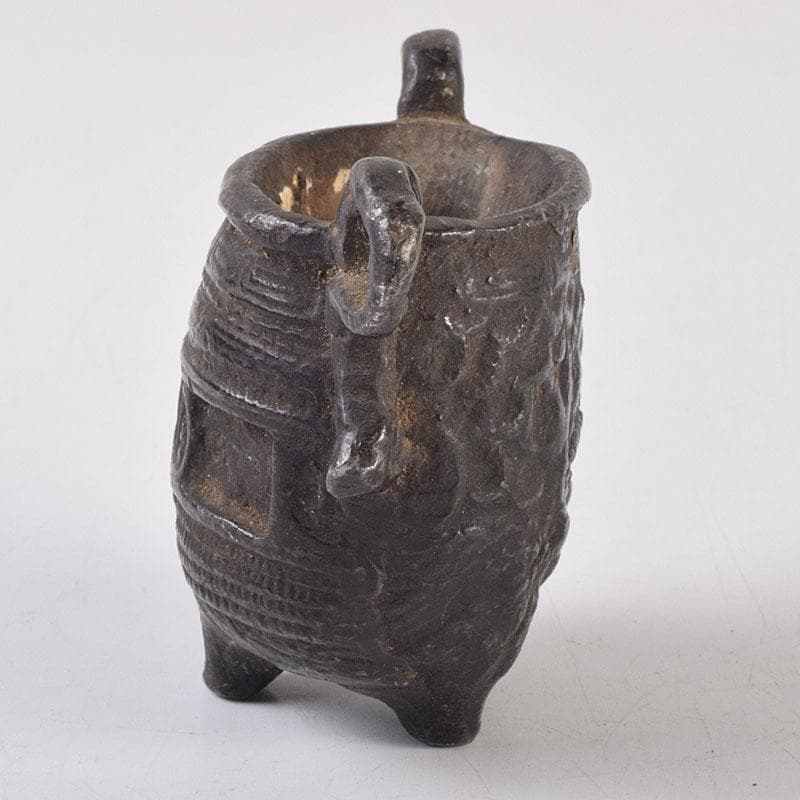 中国　古銅宣徳銅　山水文刻　三足香炉　V　R9217