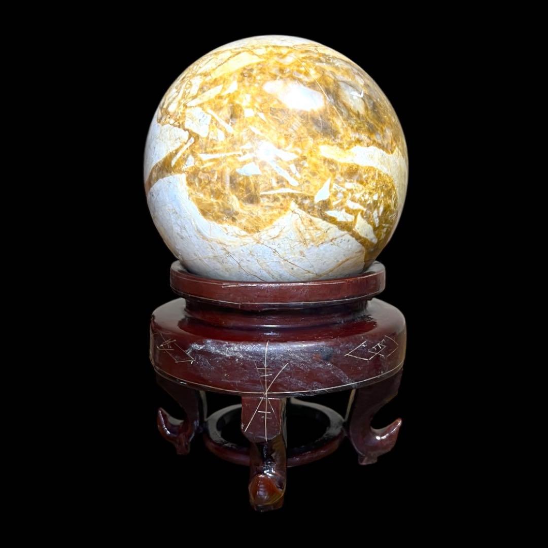 《希有&美石》 天然石 ジャスパー丸玉 木製台座付 パワーストーン