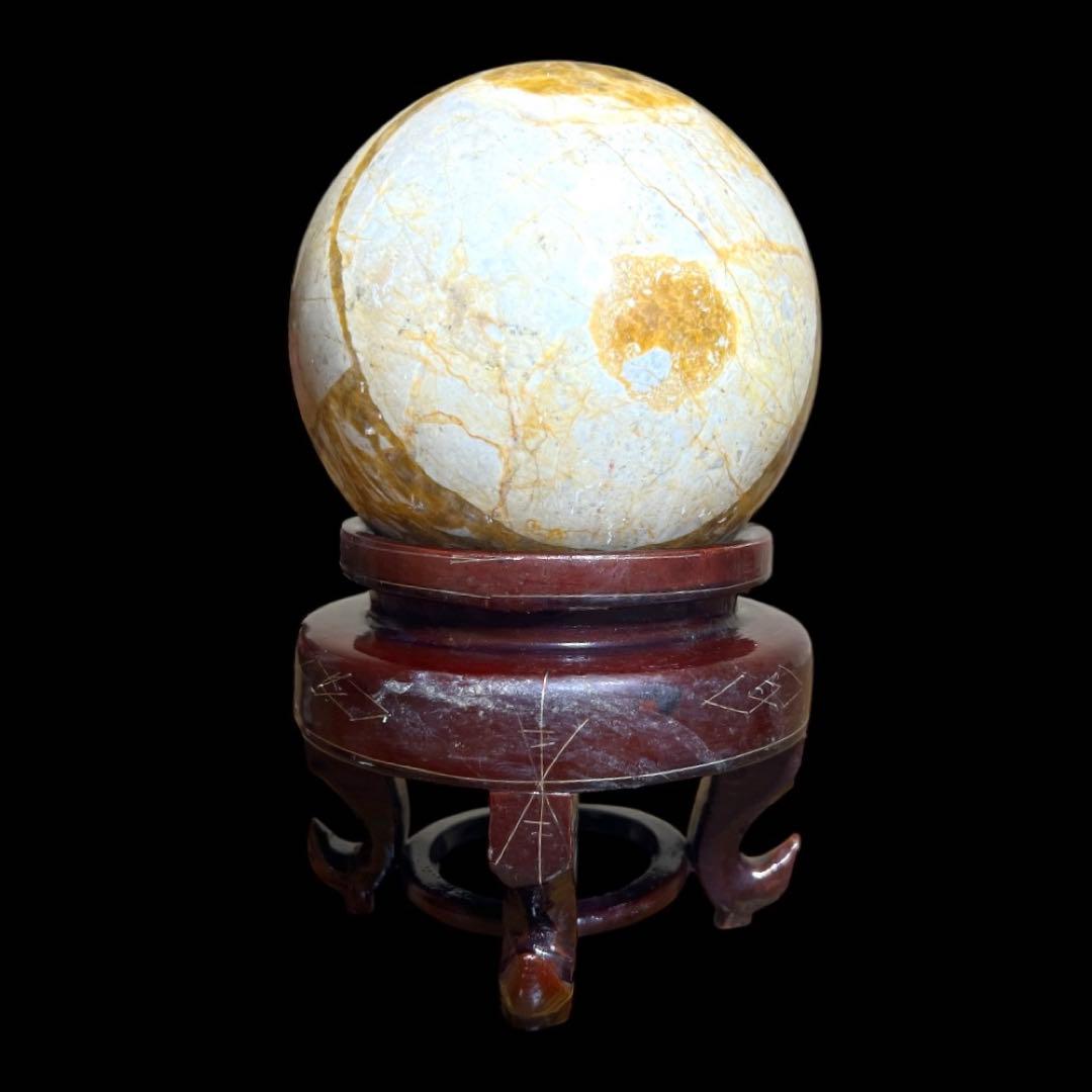 《希有&美石》 天然石 ジャスパー丸玉 木製台座付 パワーストーン