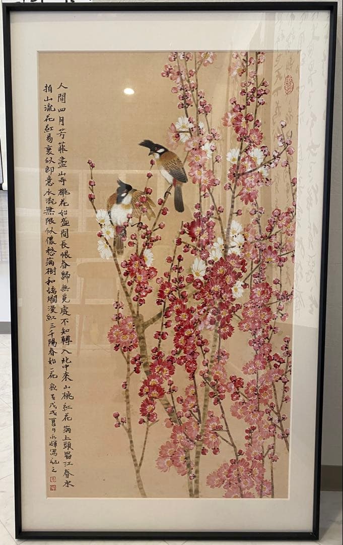 梅の花と鳥 水墨画 大きなサイズ