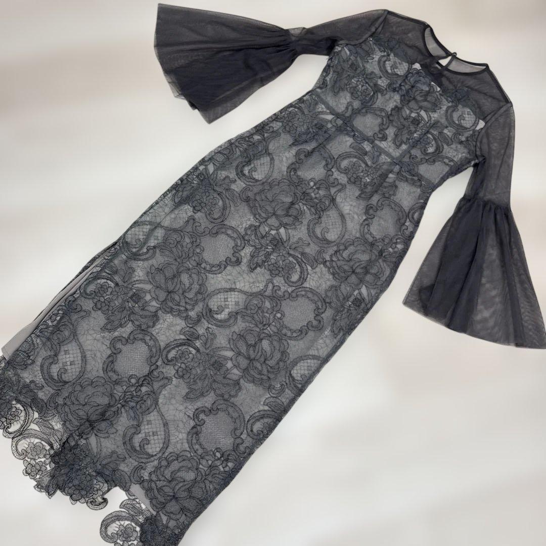 ほぼ新品❤️ Leja 異素材シアー刺繍レース プリーツ Iラインスカート S