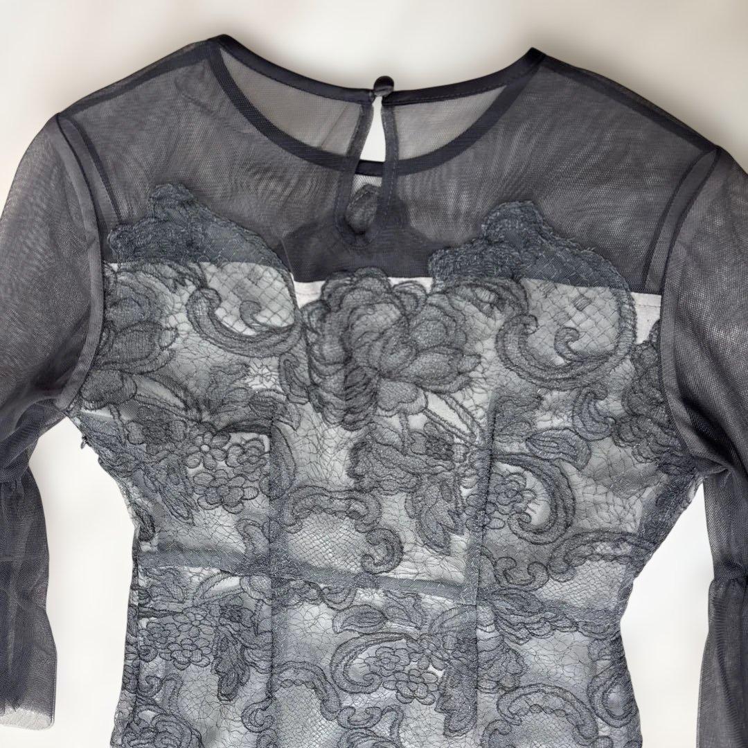 ほぼ新品❤️ Leja 異素材シアー刺繍レース プリーツ Iラインスカート S