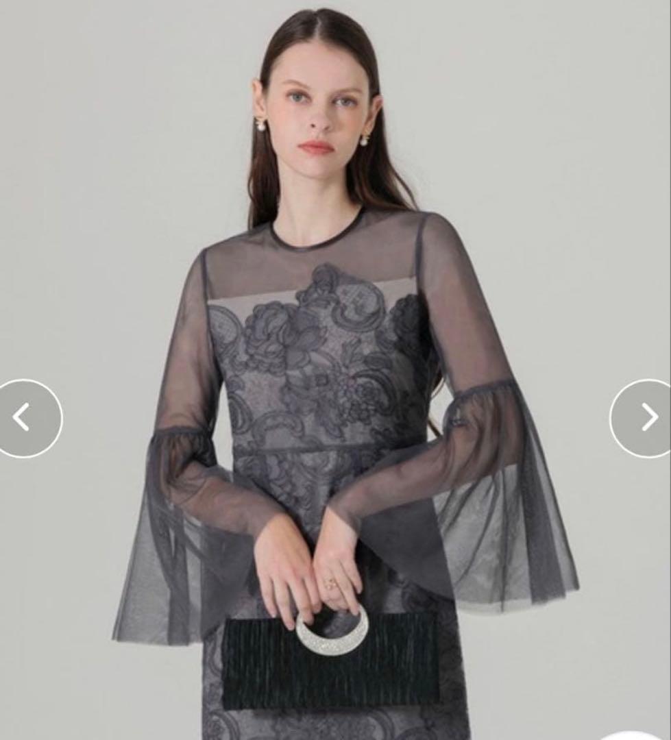 ほぼ新品❤️ Leja 異素材シアー刺繍レース プリーツ Iラインスカート S