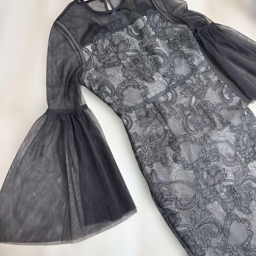 ほぼ新品❤️ Leja 異素材シアー刺繍レース プリーツ Iラインスカート S