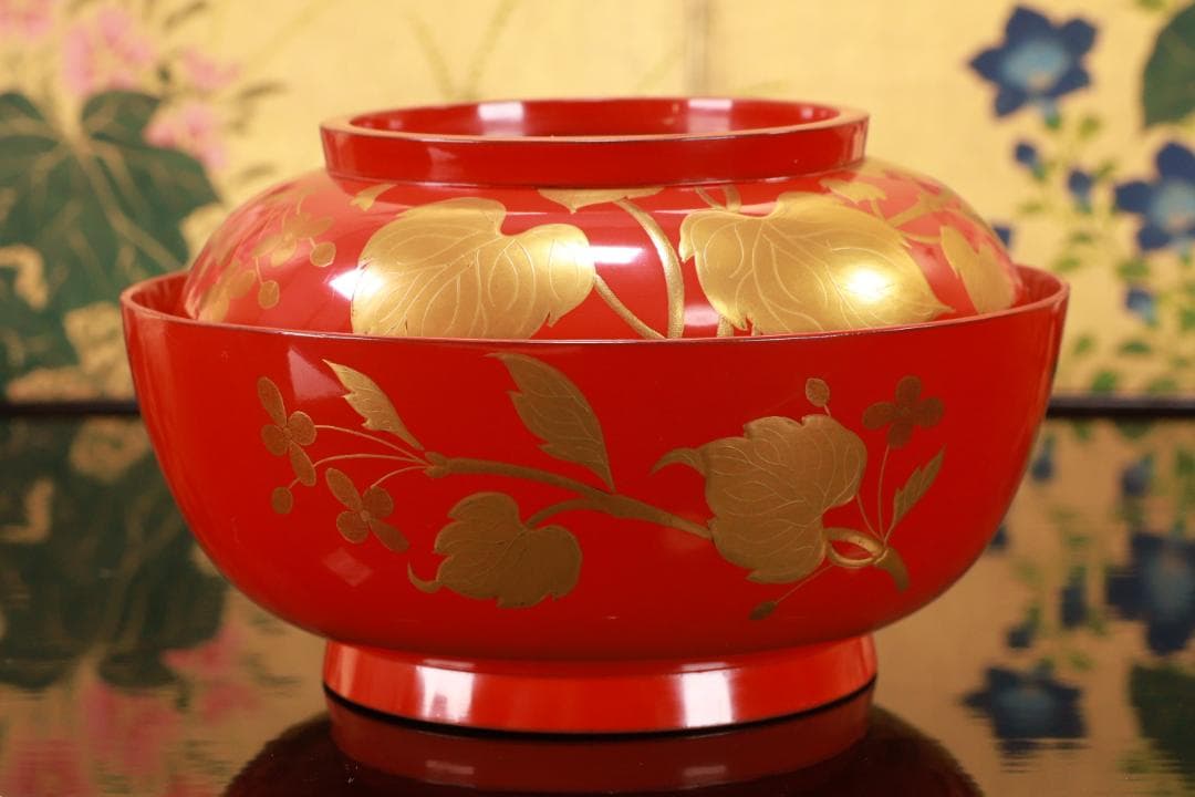 nori、時代漆器　輪島塗　草花金蒔絵　吸物椀　五客　木製 BJ128
