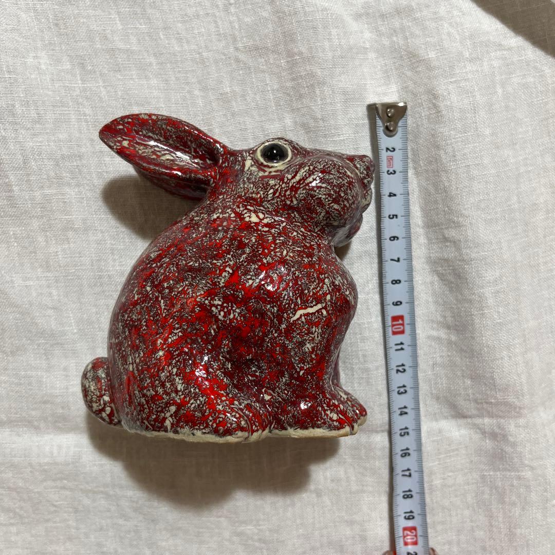 【美品】箕面焼　松田箕山作　干支　十二支　兎　卯　置物