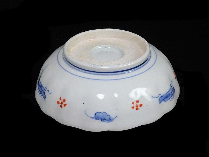 古伊万里　赤絵　草花紋に麒麟の図　膾皿　２客　D119AS-BVx