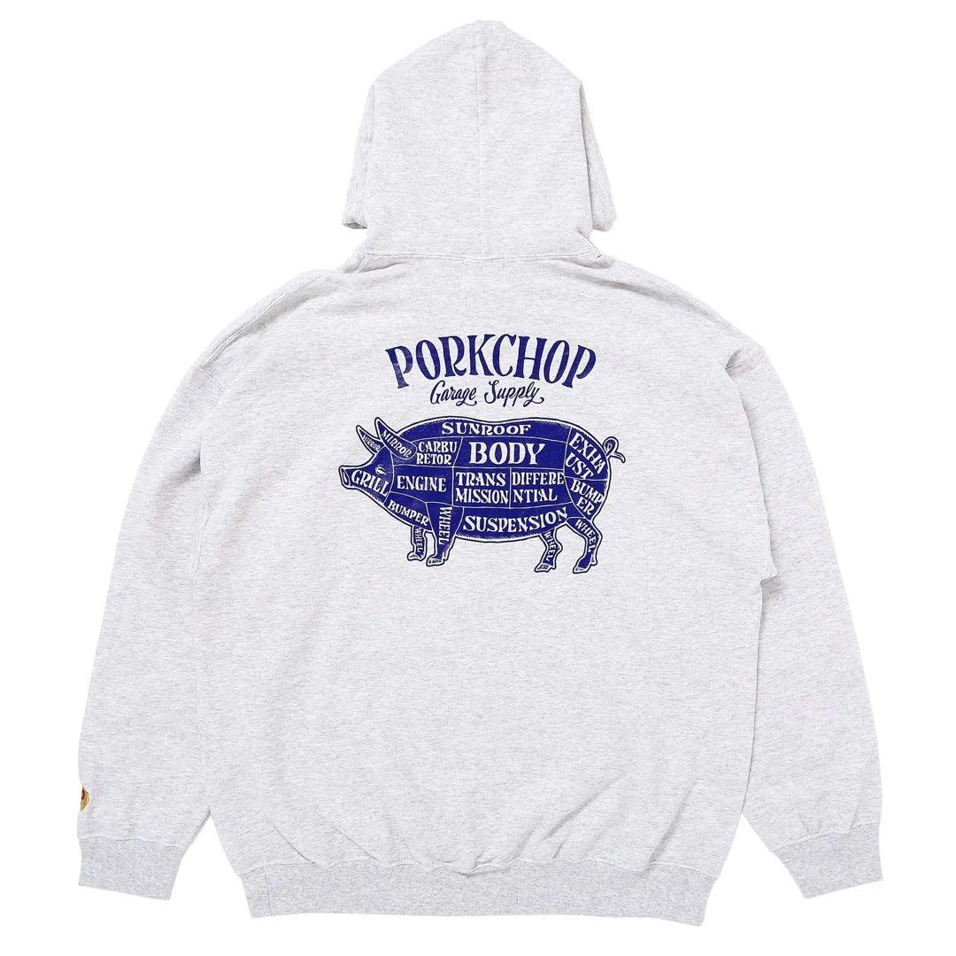 PORKCHOP グレー フード付きパーカー