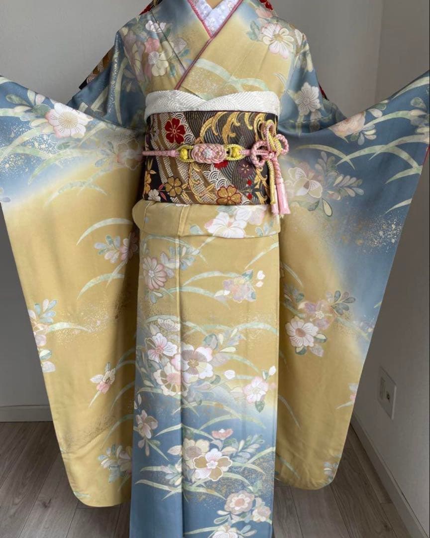 振袖フルセット（７点）　正絹 (着物 着付けセットサービス)