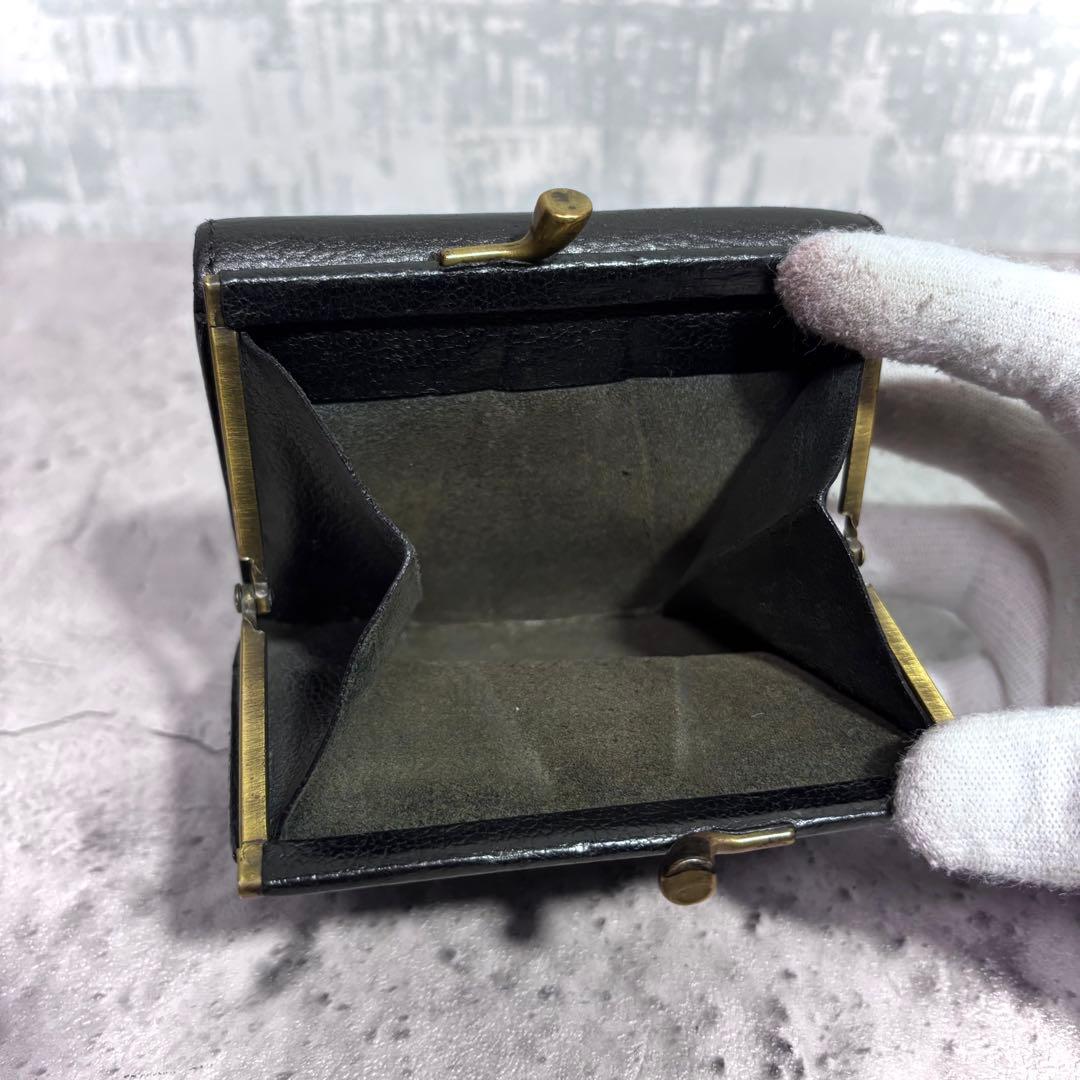 【こーよー！】イルビゾンテ ILBISONTE がま口ミニ財布 黒 シボ革