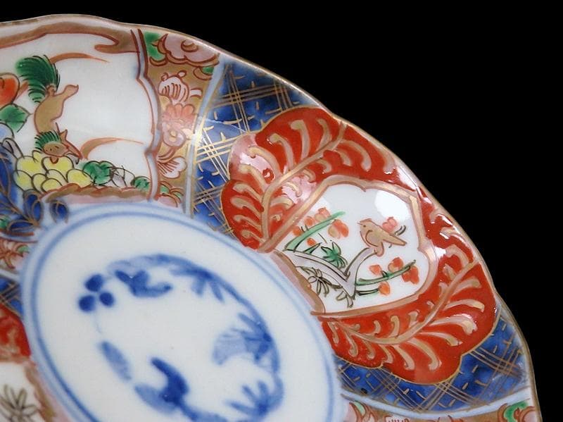 古伊万里　色絵　獅子に牡丹　梅に鶯の図　４寸皿　５枚　C233AS-fbsy