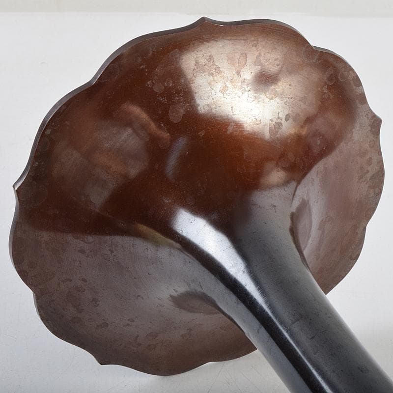 高岡銅器　勝峰作　鋳銅　桔梗口花瓶　共箱　M　R9521B