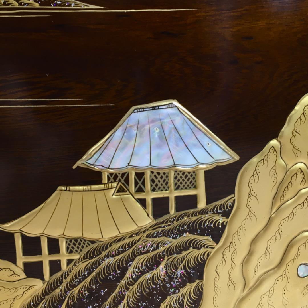 【勝峰作】花台 飾り台 螺鈿細工 金彩蒔絵 机 ガラス付属 ②