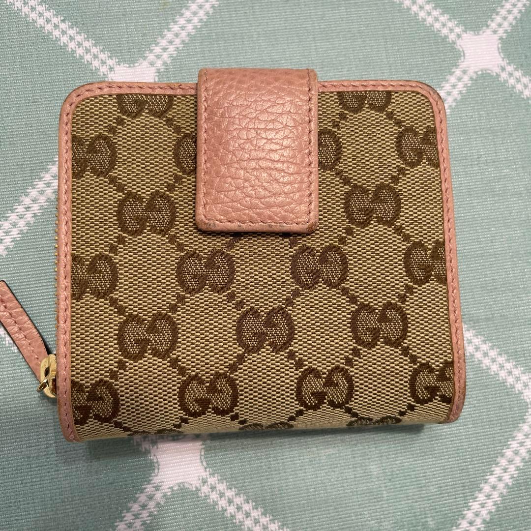 GUCCI GGキャンバス 二つ折り財布 ベージュ/ピンク
