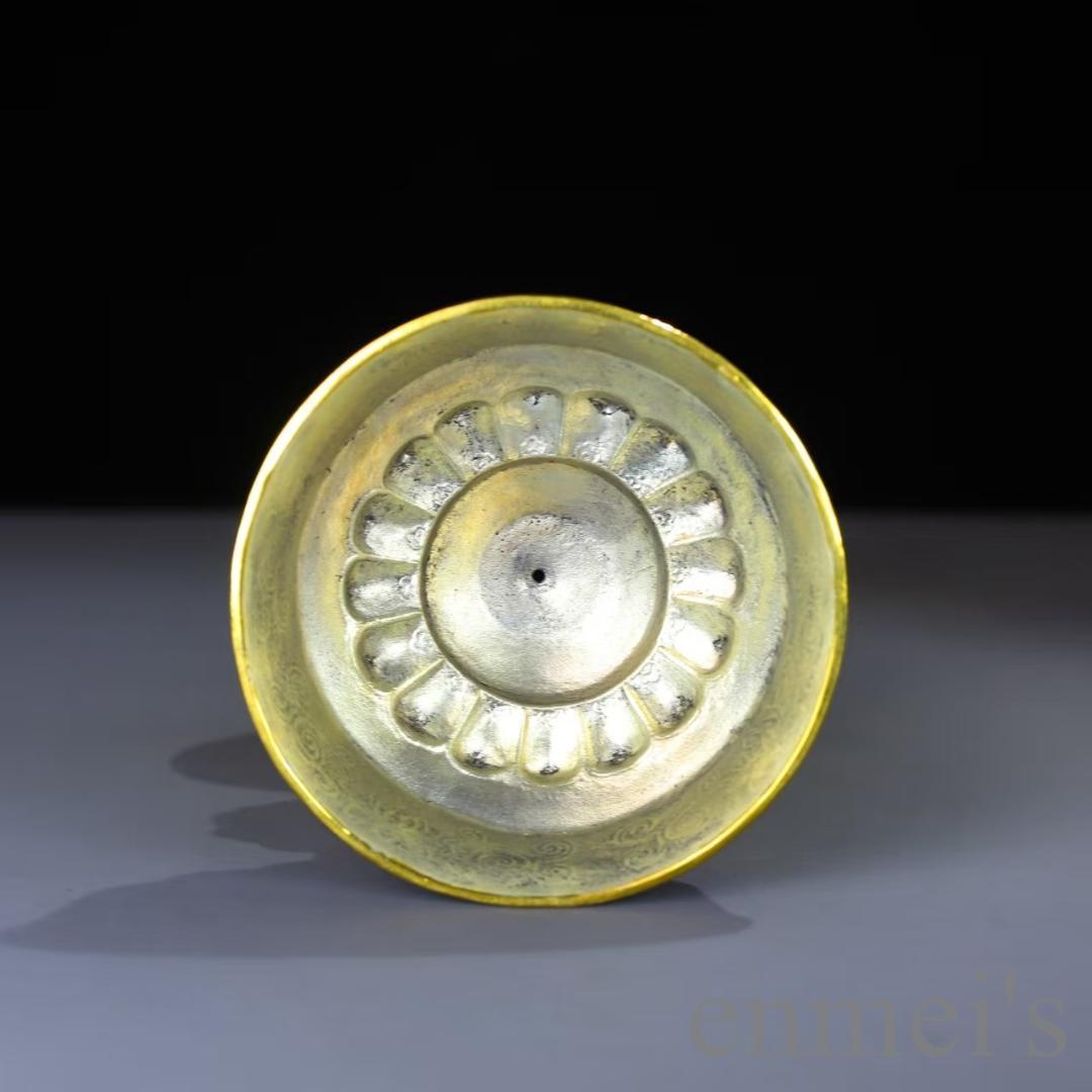 中国古美術 鍍金銅瓶 手彫り 鏨刻 描金 純銅製 花器 床の間飾り古賞物 古擺件