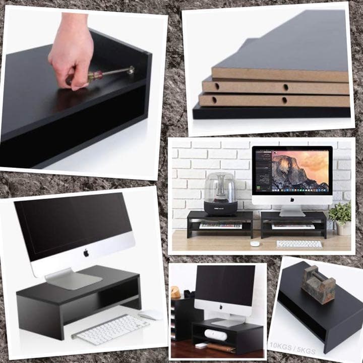 2台セット＆スタイリッシュでお洒落❣2段式で大収納♪❤天然木製モニターラック