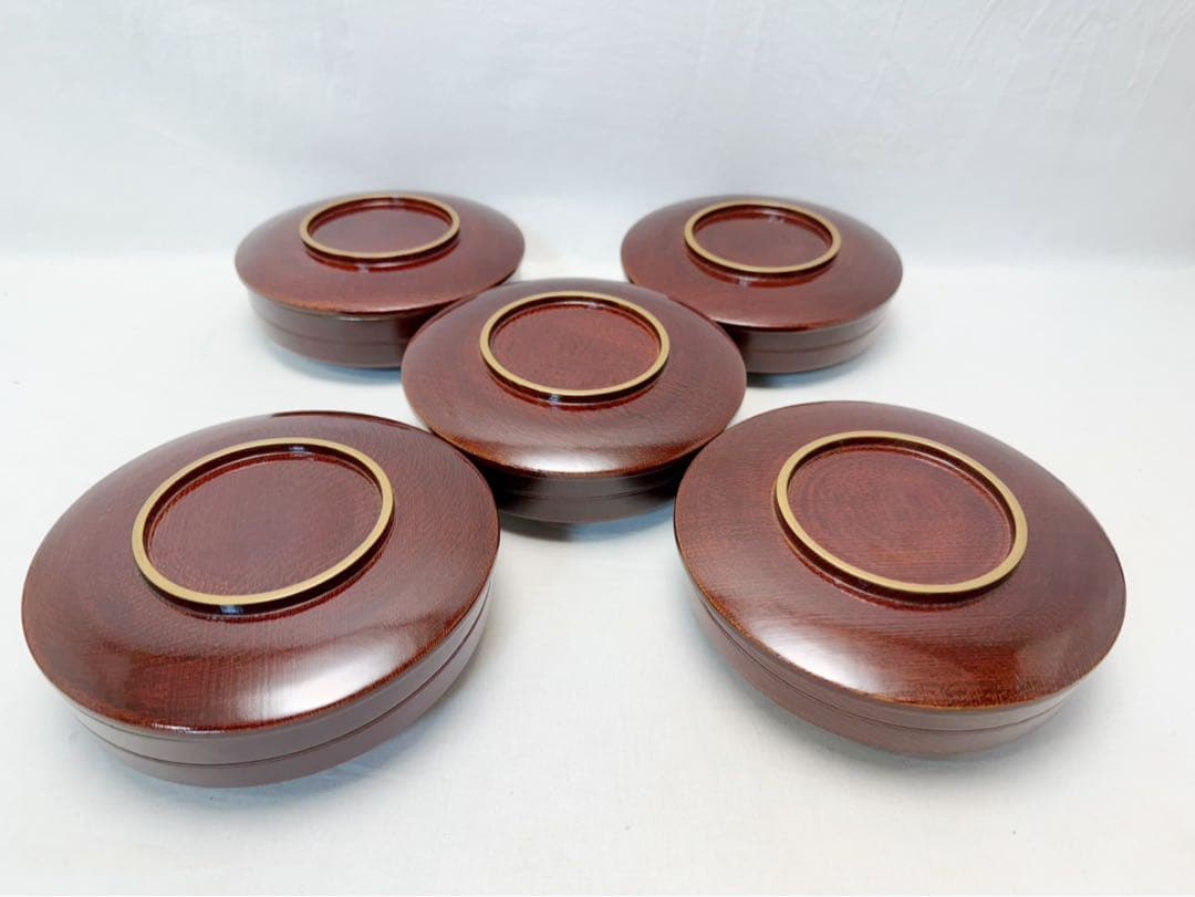 美品 大正〜昭和頃の時代 茶道具 木製溜塗 金彩蒔絵 菓物椀 見返し蒔絵 5客揃