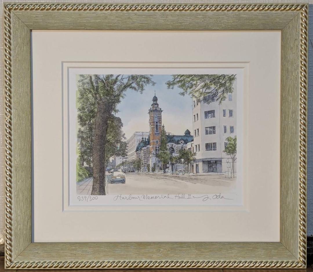 【真作】版画　織田義郎　リトグラフ　横浜開港記念会館（ジャックの塔）　Y173