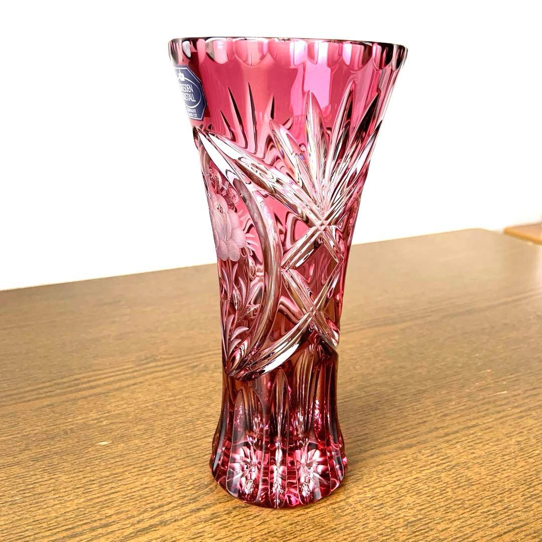 新品 ドイツ製 ドレスデン クリスタル ガラス 切子 花瓶 フラワーベース