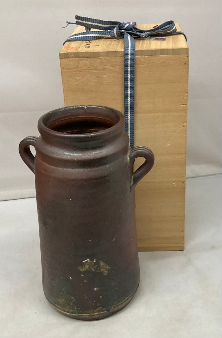 B457b「備前 花入」紀文春造　共布共箱　伊部　備前焼　日本六古窯