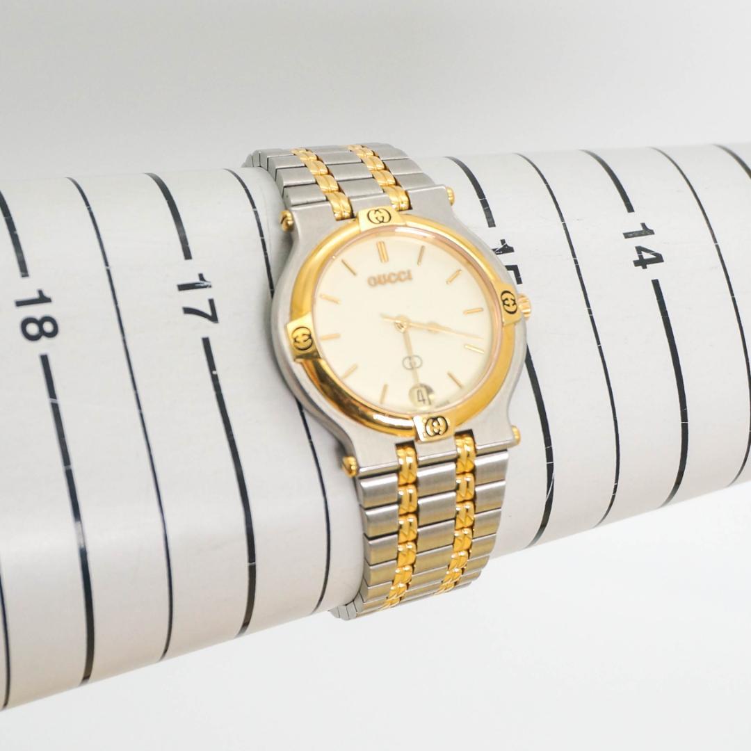 稼働 GUCCI 腕時計 9000M デイト ボーイズ アイボリー 2841