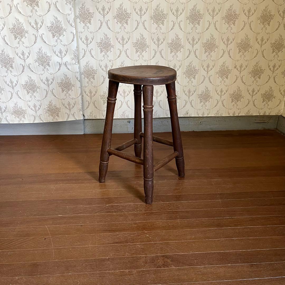 【アンティーク】木製 スツール 丸椅子 花台 昭和レトロ 古道具 古民家 古家具