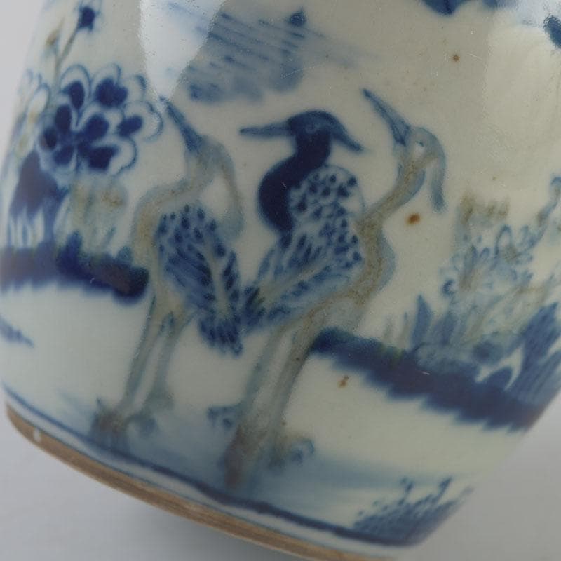 中国　青花　山水花鳥文　蓋壷　Z　8619