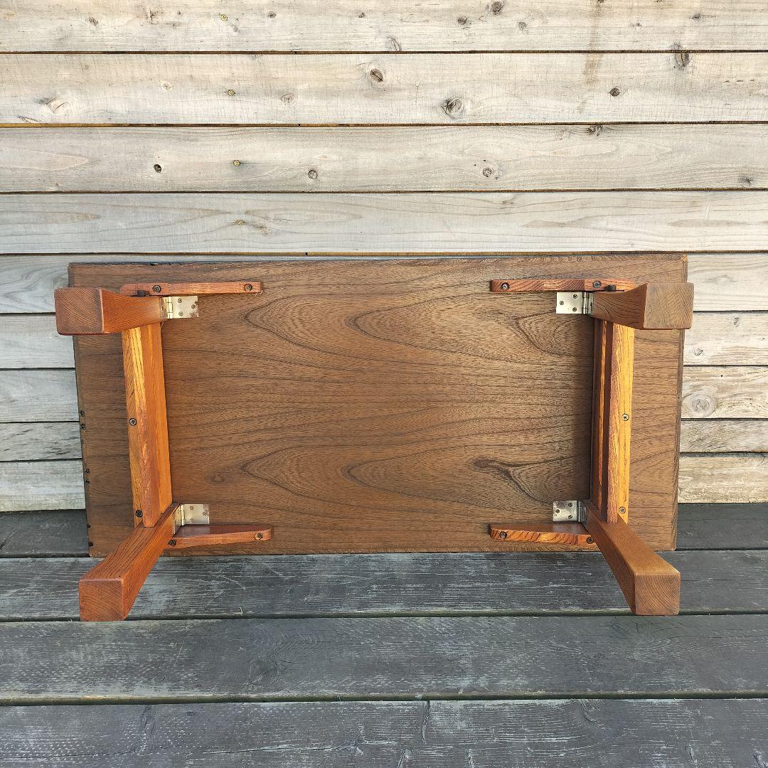 M♦アンティーク　欅　二月堂　折り畳みコーヒーテーブル　センターテーブル