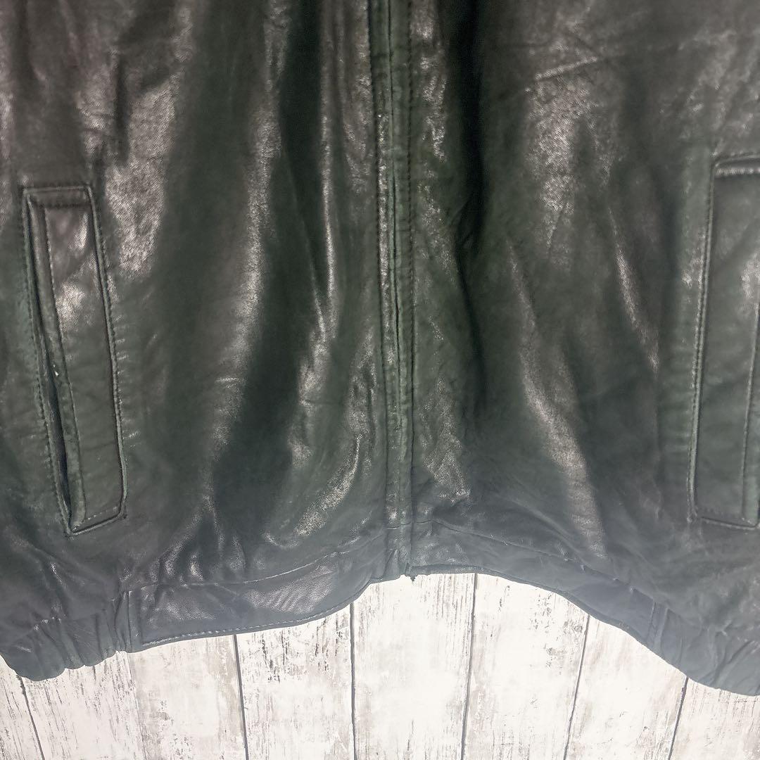 ラムレザージャケット スウィングトップ XL相当 ブラック 本革 古着