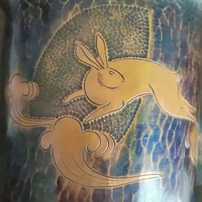 逸品　玉川堂　鎚起銅器　兎図紋　蓋物　小物入れ　煙草入れ　和骨董　アンティーク