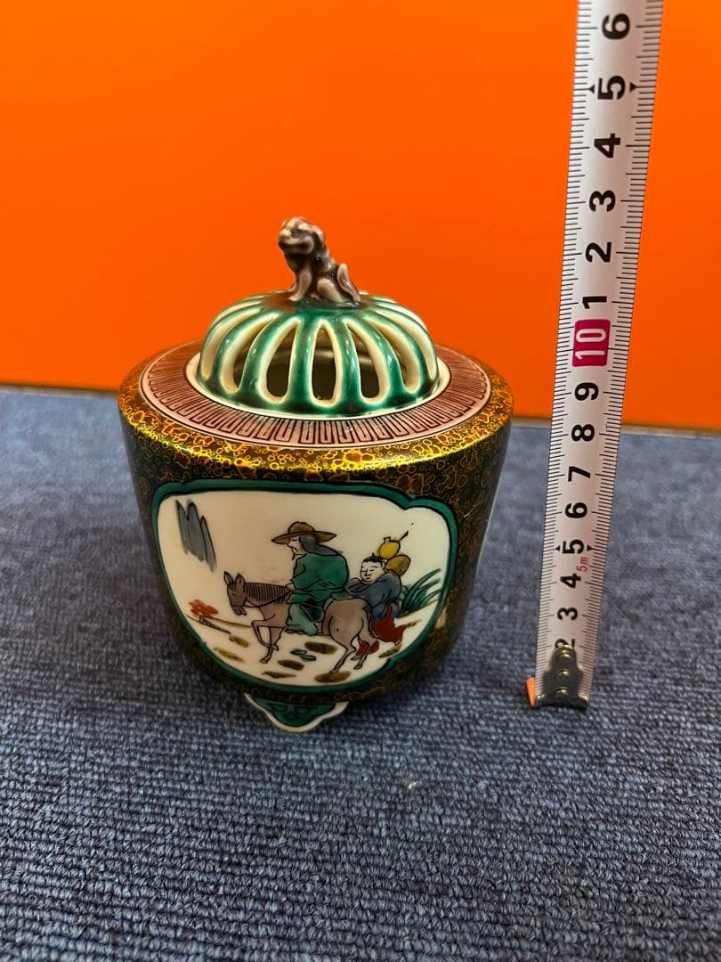 1213 九谷焼　花鳥風景文　香炉　古九谷　時代物