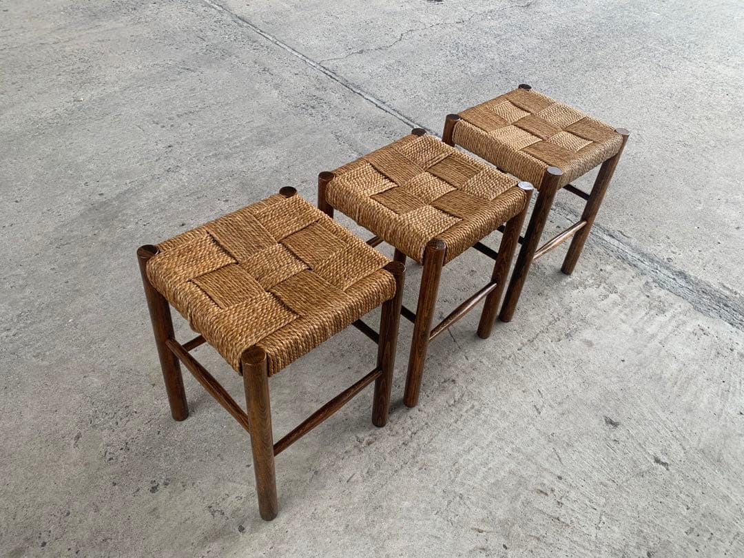 アンティーク ラッシュ スツール 縄編み チェア 民芸家具 椅子 No.3