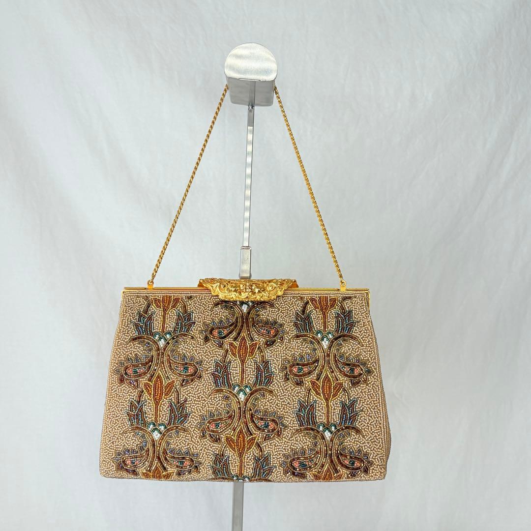 二重糸本刺繍ビーズバック 卒業 入学式 結婚式 パーティーバック 和装