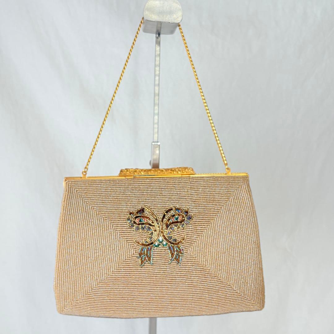 二重糸本刺繍ビーズバック 卒業 入学式 結婚式 パーティーバック 和装