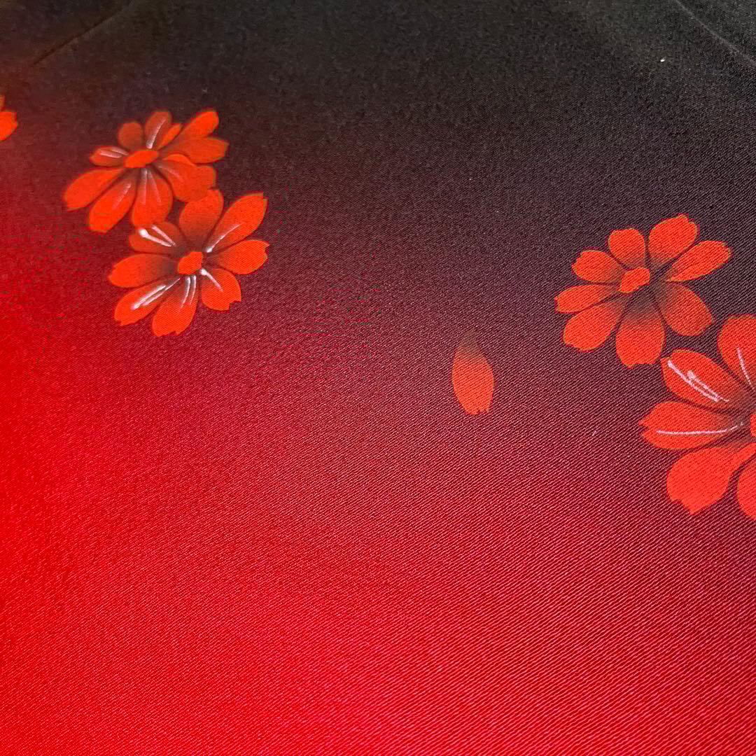 振袖　振り袖　成人式　フルセット　正絹　黒　赤　花柄