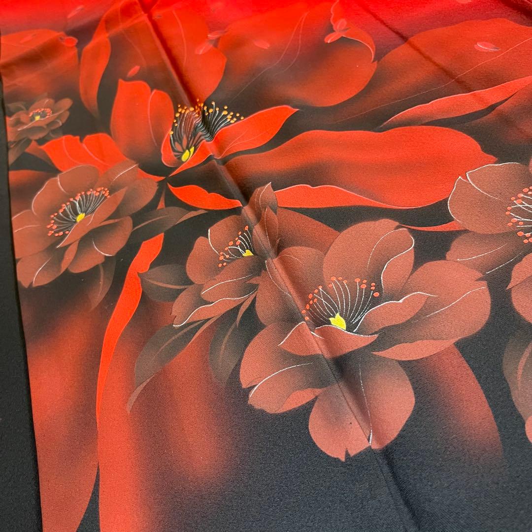 振袖　振り袖　成人式　フルセット　正絹　黒　赤　花柄