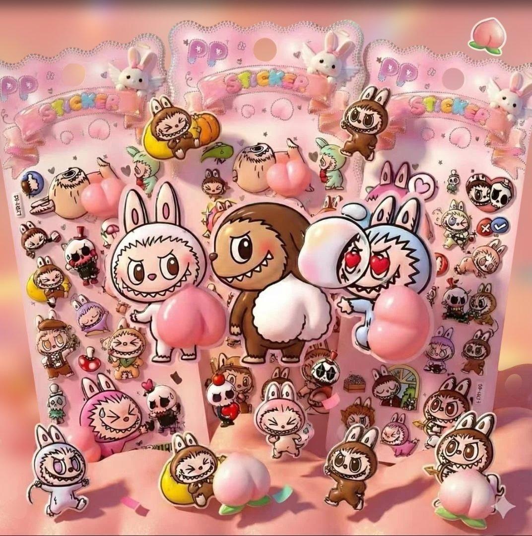 【急速発送】SNS話題 labubu お尻3Dシール60枚セット ぷくぷくシール