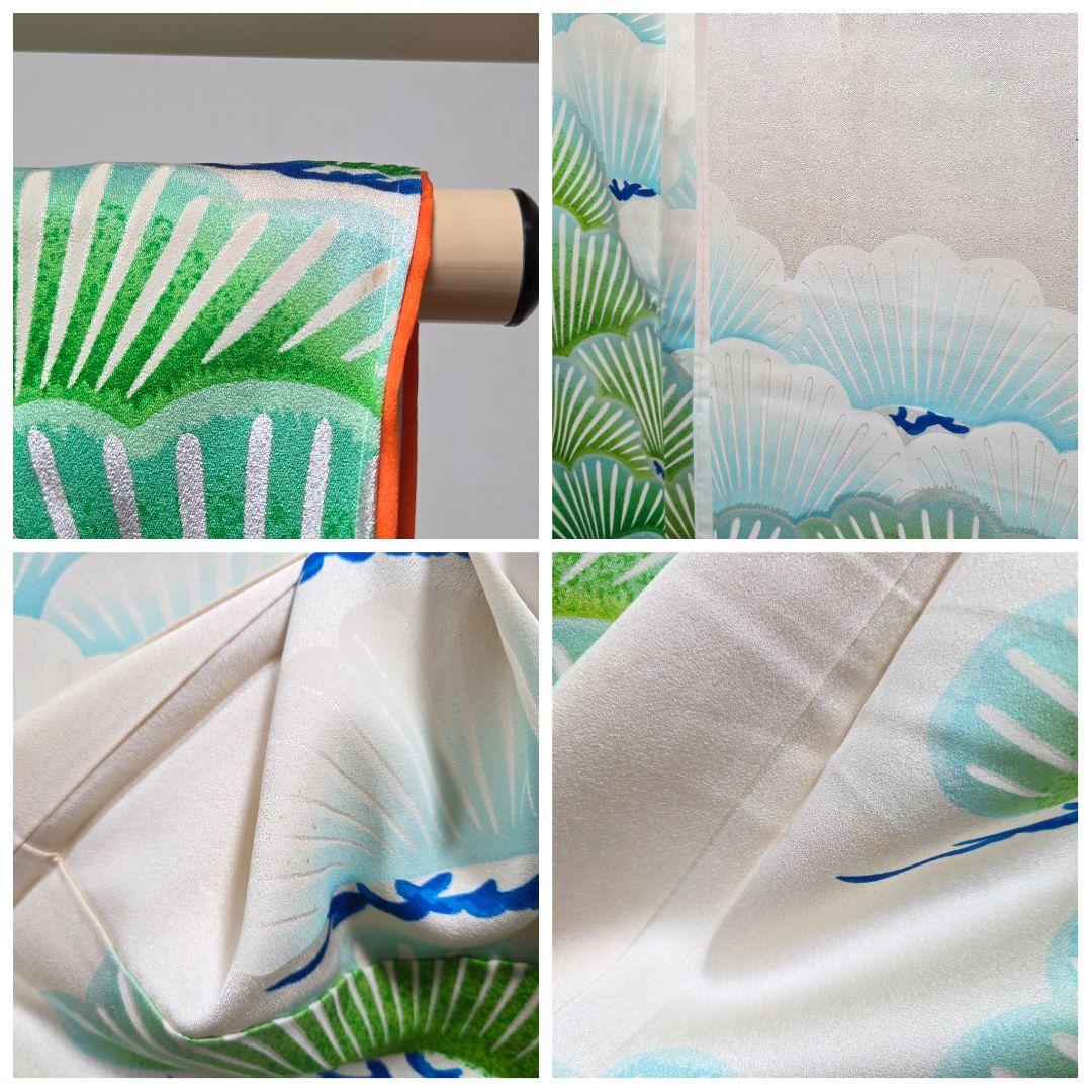 A5◆着物くつろぎ レトロ 豪華な松の木 銀彩 金駒刺繍 袷 正絹 振袖 着物