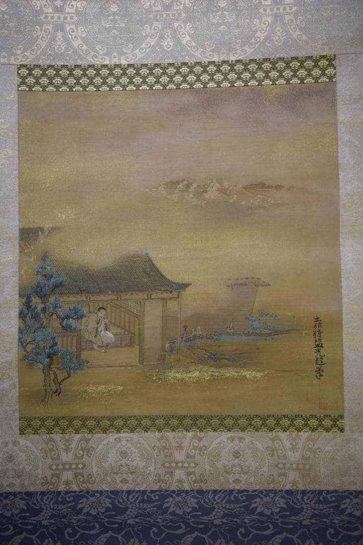 真作/土佐光起/山水人物図/布袋屋掛軸HH-24