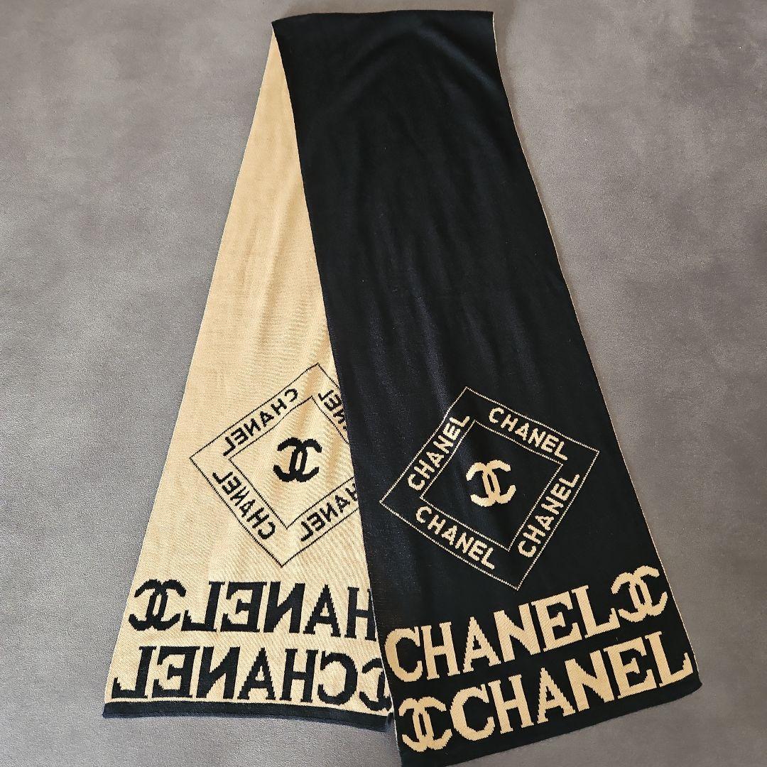 CHANEL ロゴ入り ノベルティマフラー ブラック/ベージュ