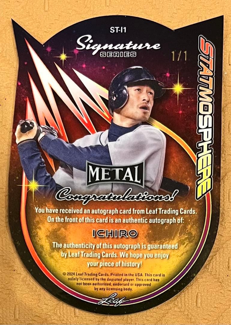 【※世界限定1枚※】1シリ　イチロー 直筆サインカード 1/1 Leaf