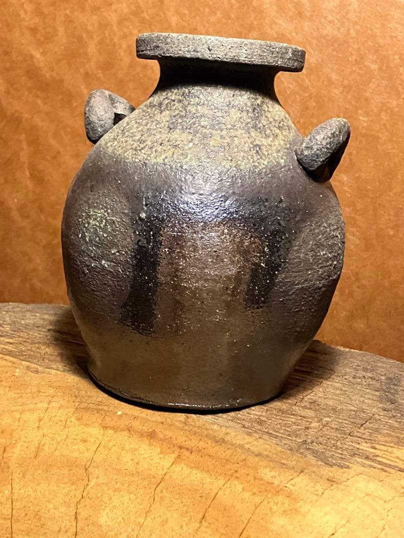 越前　双耳 壺　花入　穴窯焼き締め　（中）