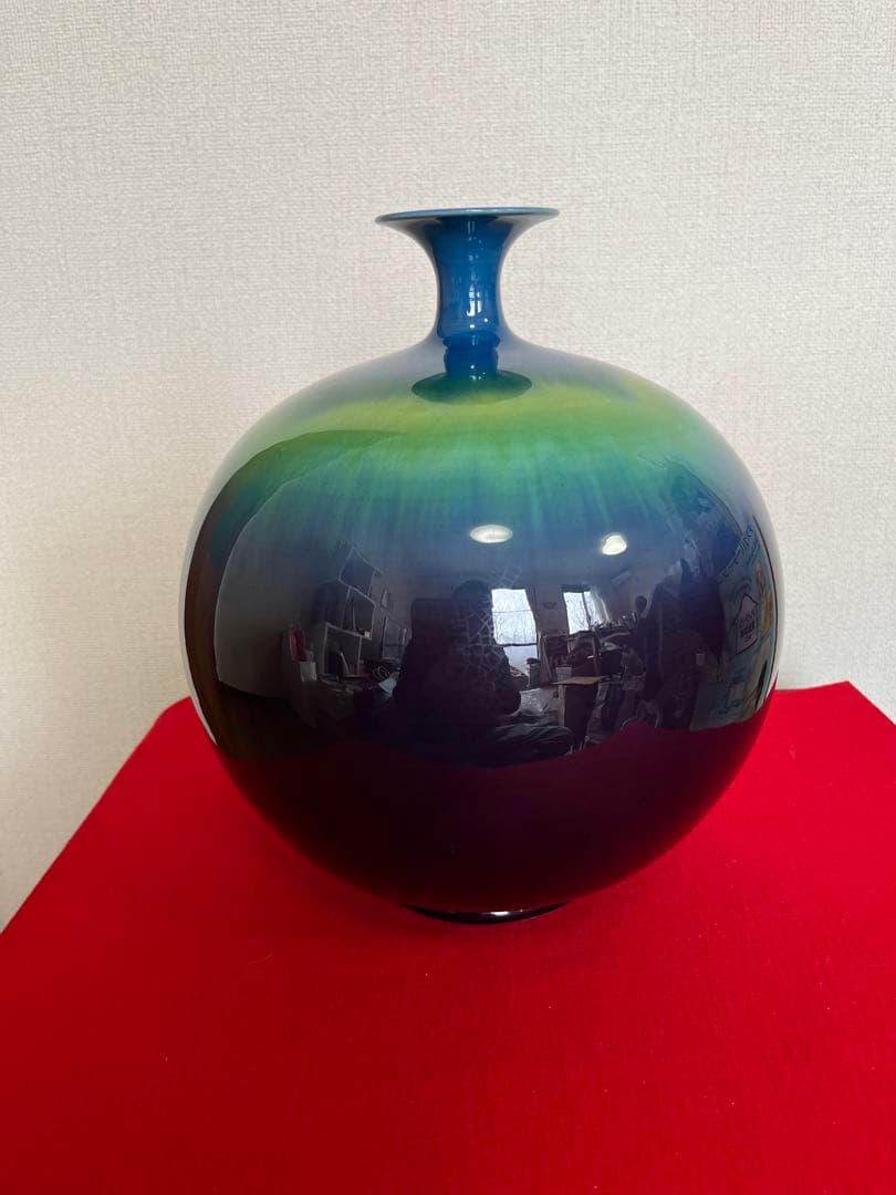 【特大】三代 徳田八十吉作 （正彦銘）碧明釉 壺 約28.5cm 管理T256