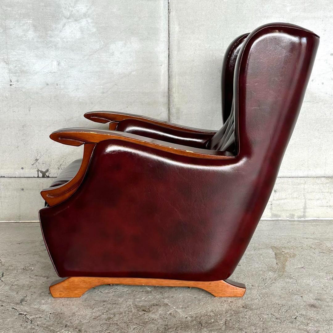 ヴィンテージ　80s〜90s ミッドセンチュリー調 ウイングバック合皮ソファー